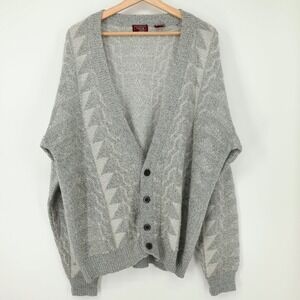 VTG Cambridge Classic Cardigan Sweater Men L Gray Fair Isle Grandpa Grunge 90's